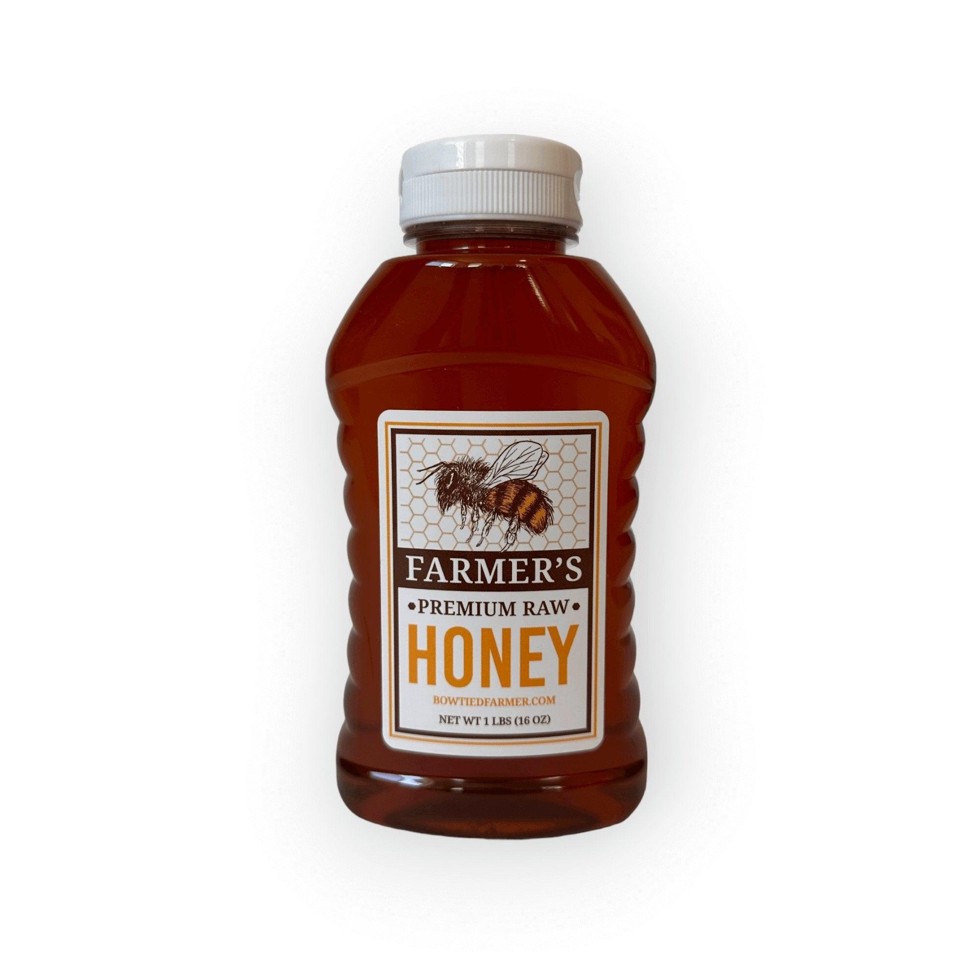 Farmer's Premium Raw Honey - Pint Squeeze Jar (1 LB) plain white background